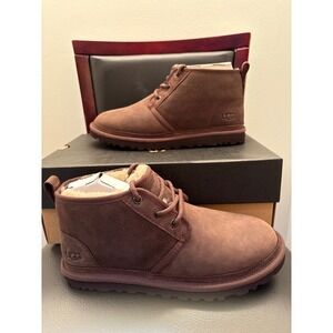 New UGG M Neumel Distressed Men's Brown Fur Lined Lace Up Chukka Boots Size 9